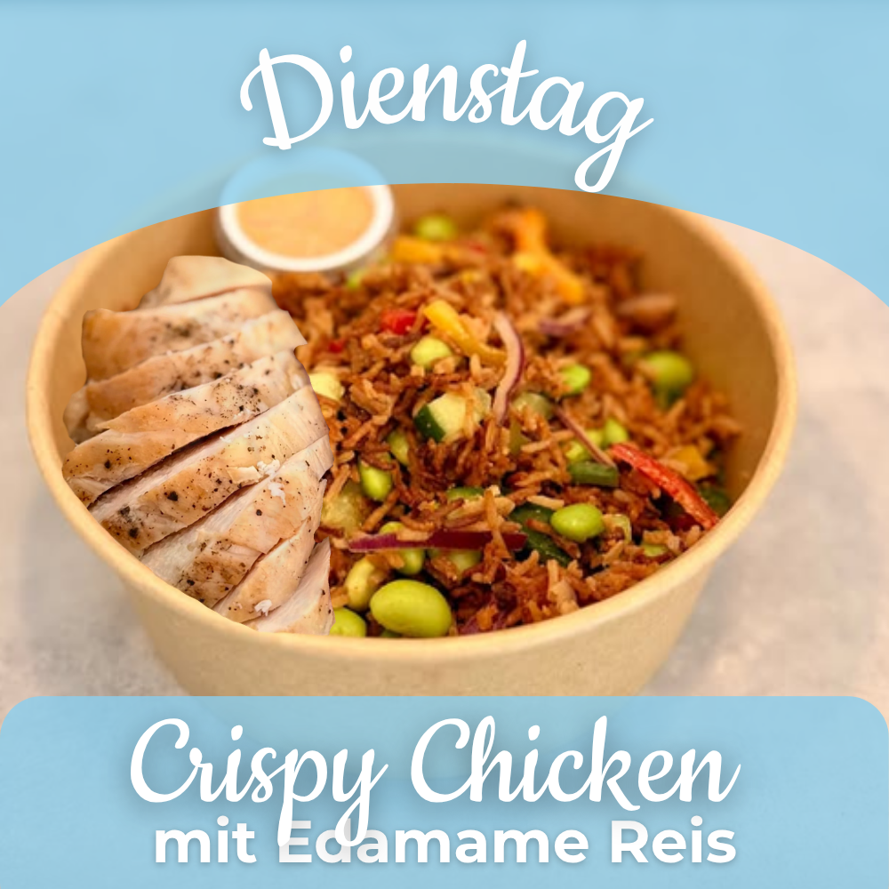 Lunch 15.09: Crispy Chicken mit Edamame Reis