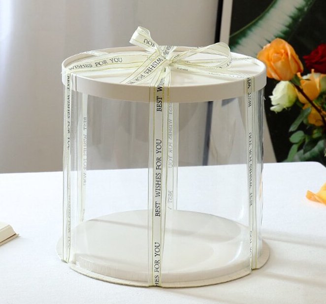 Box Verpackungsschachtel Transparent 18 x 18 x 16 cm Rund Weiß