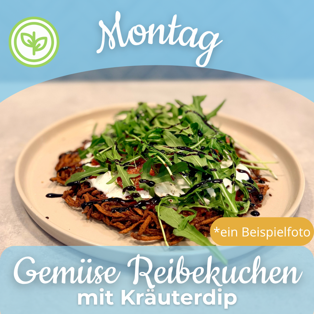 Lunch 05.10: Gemüse Reibekuchen mit Kräuterdip