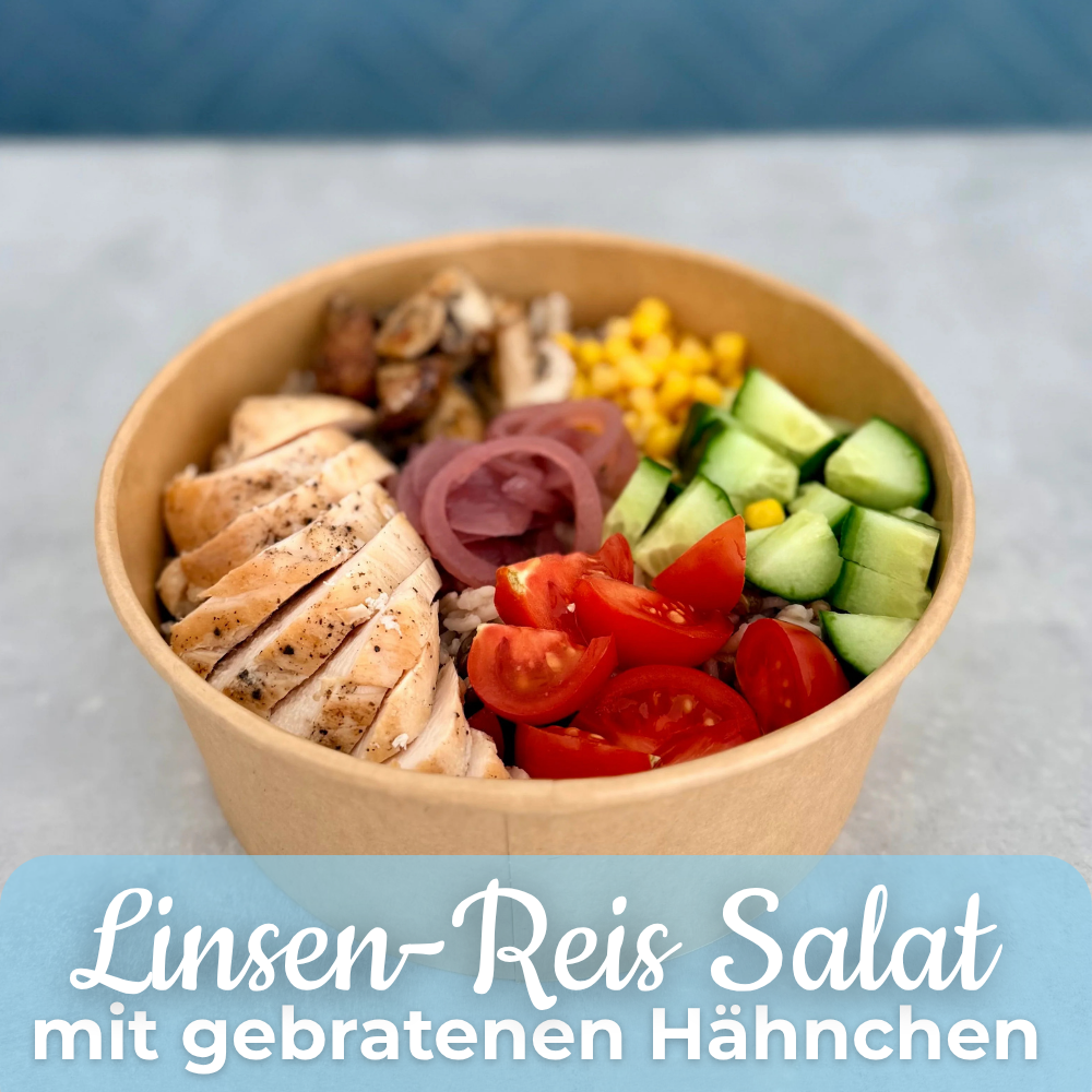 Lunch 31.08: Linsen-Reis Salat mit gebratenen Hähnchen 